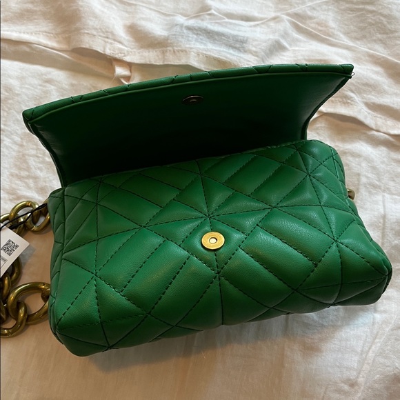 Zara Bottega Green Quilted Chain Shoulder Bag - Picture 3 of 4